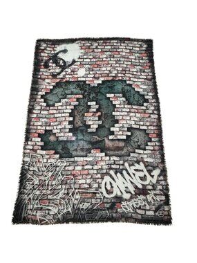 Chanel Logo Shawl Brick Pattern Cashmere Scarf